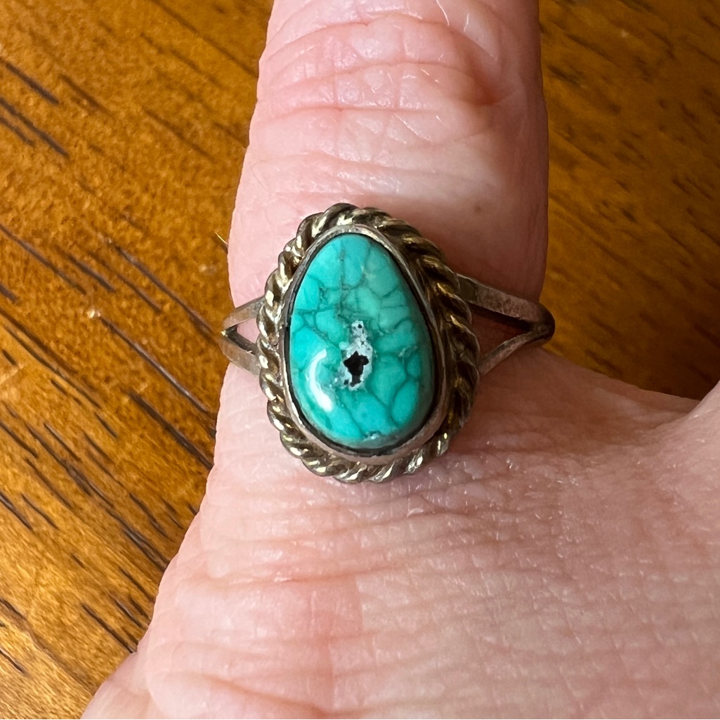 Turquoise Teardrop Sterling Silver 925 Ring, Size 5